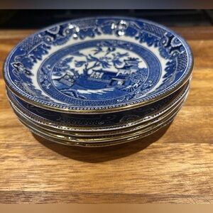 Burleigh Ware Willow pattern Blue and White plate Set